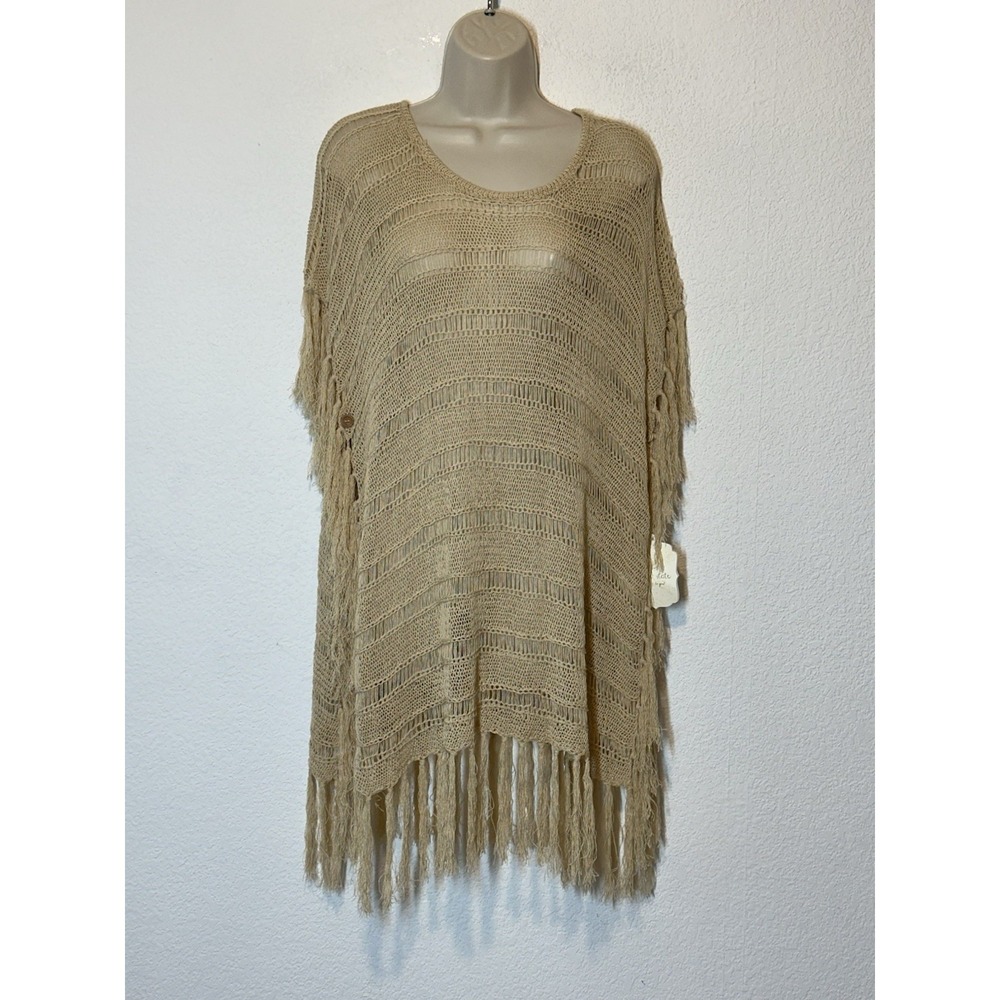 New Altar'd State Boho Crochet Fringe Poncho Topper S/M  Brown Tan Boho Festival